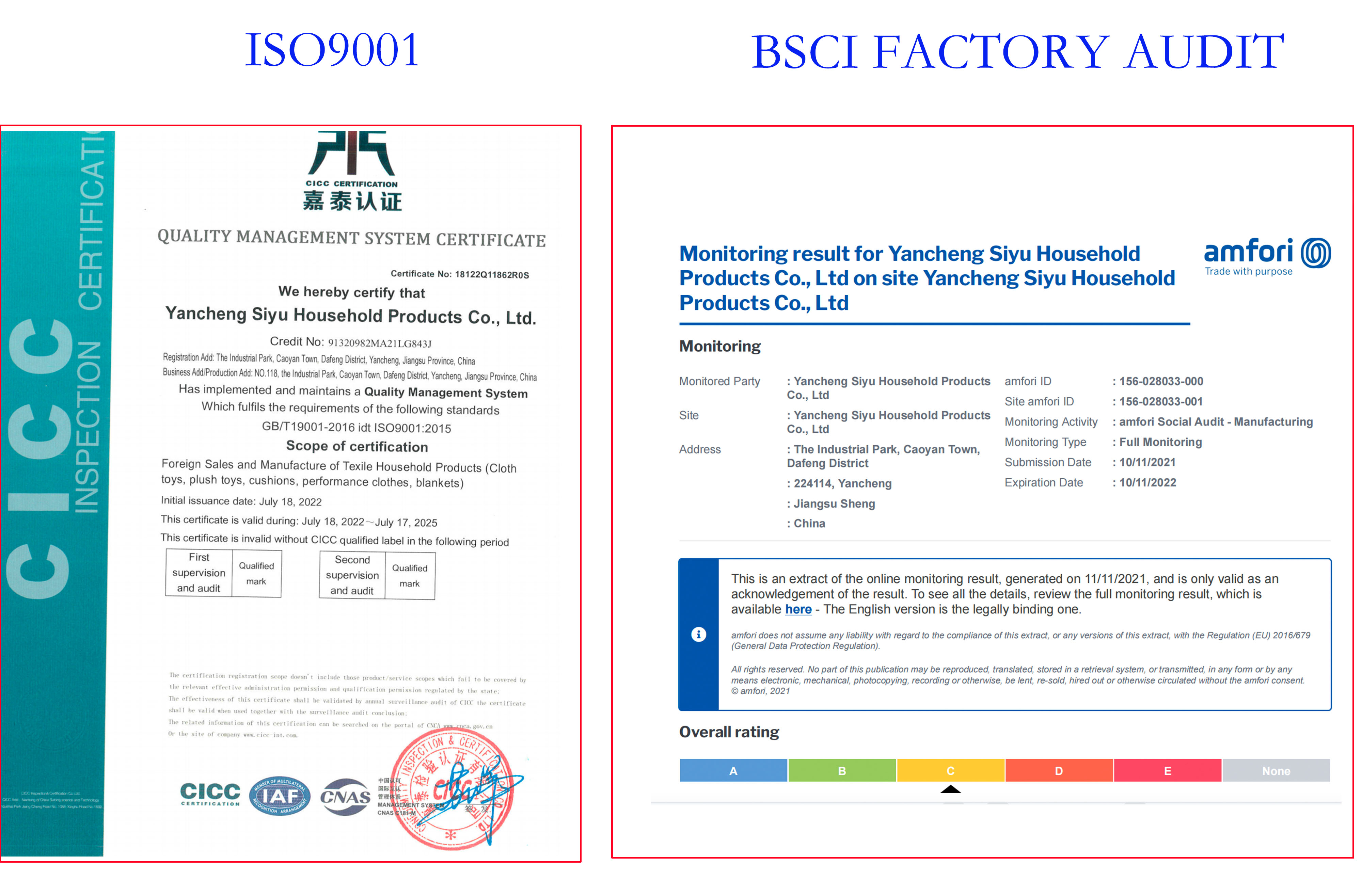 ISO and BSCI Certificate