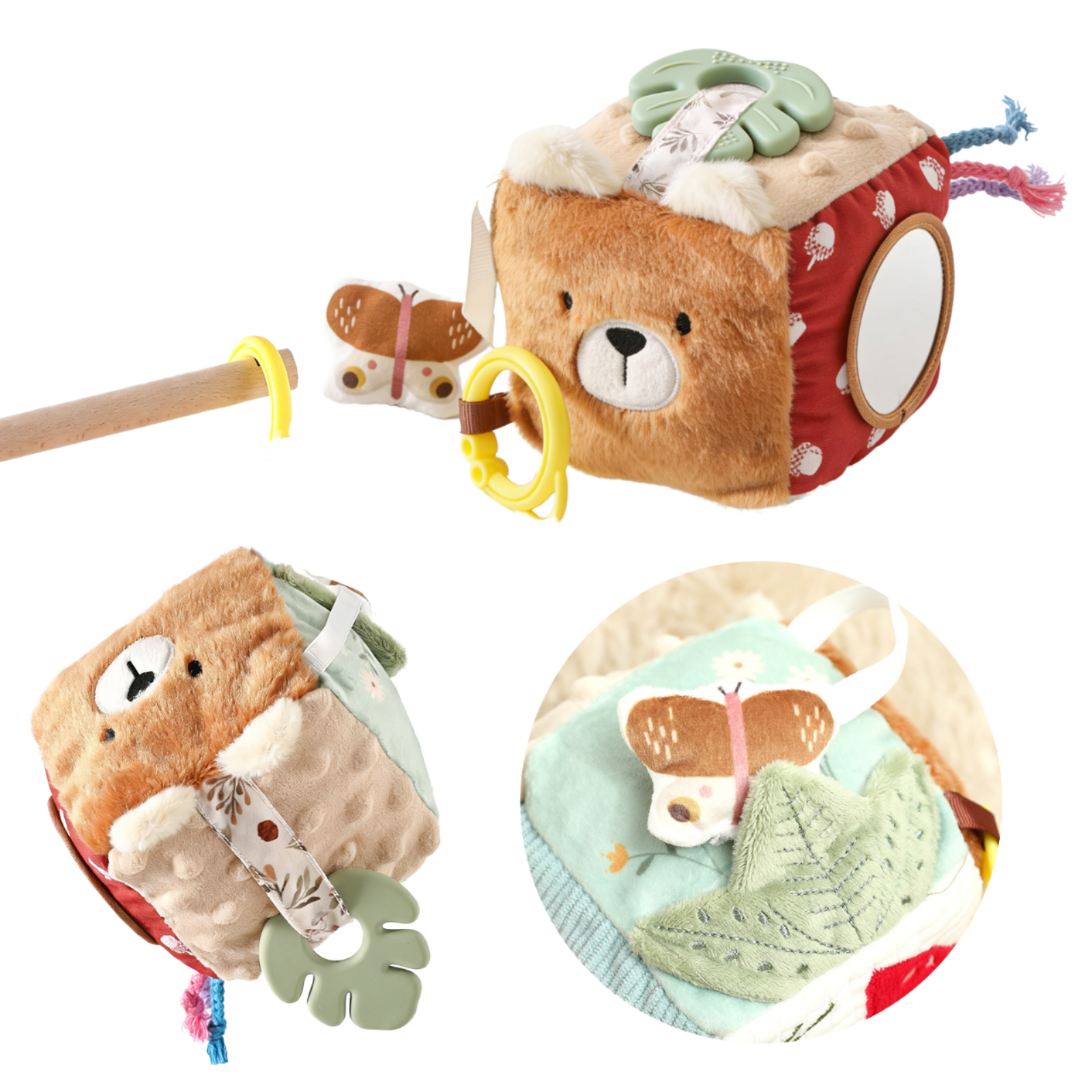 Plush Montessori Sensory PP Cotton Early Education Baby Toy Multi-in-One Cube with Rattle Bed Hanger Birthday Washed for Infants