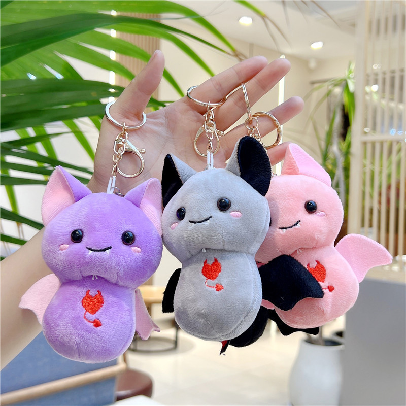 Fashion 12cm Cute Cartoon 3D Soft Plush Fur Bat Keychain Pendant Claw Machine Doll Plush Filling Animal Toy Halloween Gift