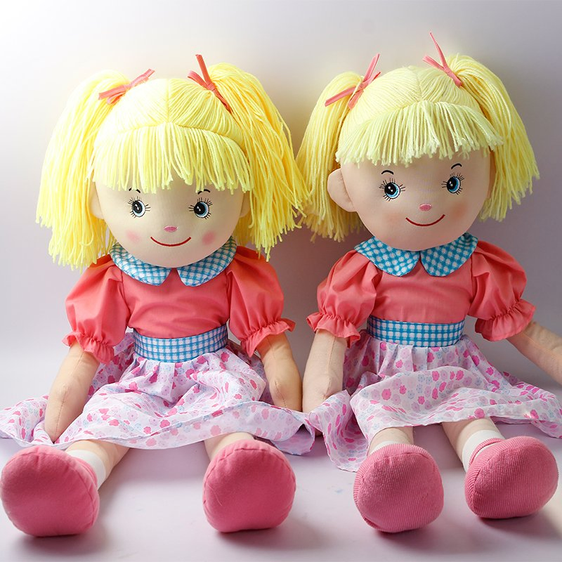 Blond Hair Wearing Floral Dress Lovely Stuffed Toy Soft Plush Rag Doll