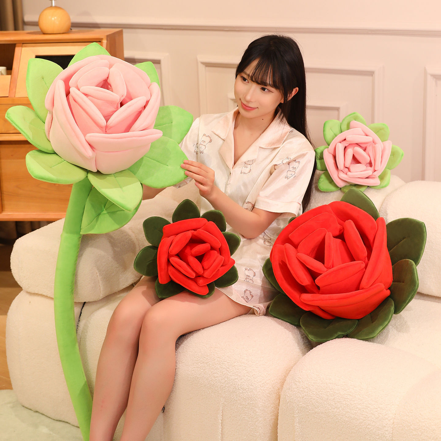 CHIQUE INS Style NEW Giant Big Size Rose Flower Plush Toy Floral Plushies Red Pink Rose for Valentine's Day