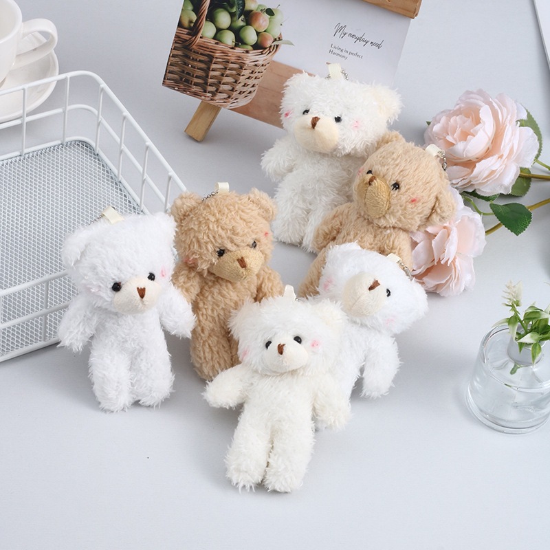 Factory Direct Pearl Velvet Bear Plush Toy Keychain Pendant Teddy Bear Conjoined Bear Doll With PP Cotton Filling 12cm