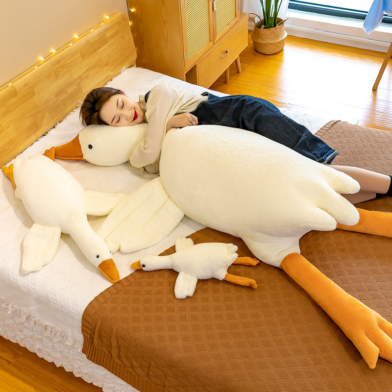 Soft Giant Big White Goose Plush Toy Long Sleeping Body Pillow Stuffed Animal Doll Birthday Gift for Girls