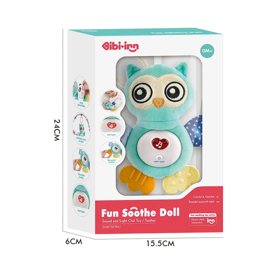Xinbo Baby Soft Animal Doll Cartoon Owl Plush Toy Musical Teething Soothing Comfort Plush Sleep Toy for Infant with Light Sound