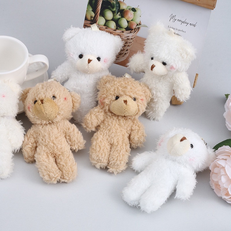 Factory Direct Pearl Velvet Bear Plush Toy Keychain Pendant Teddy Bear Conjoined Bear Doll With PP Cotton Filling 12cm