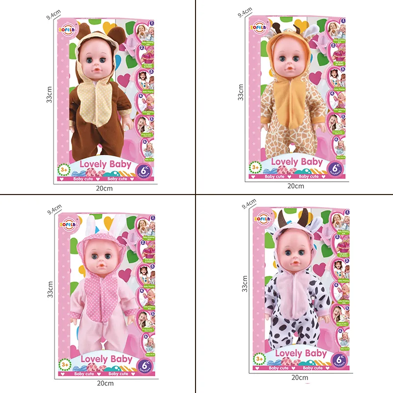 Cartoon Animal Plush 14 Inch Baby Doll Bodysuit Doll Jumpsuit