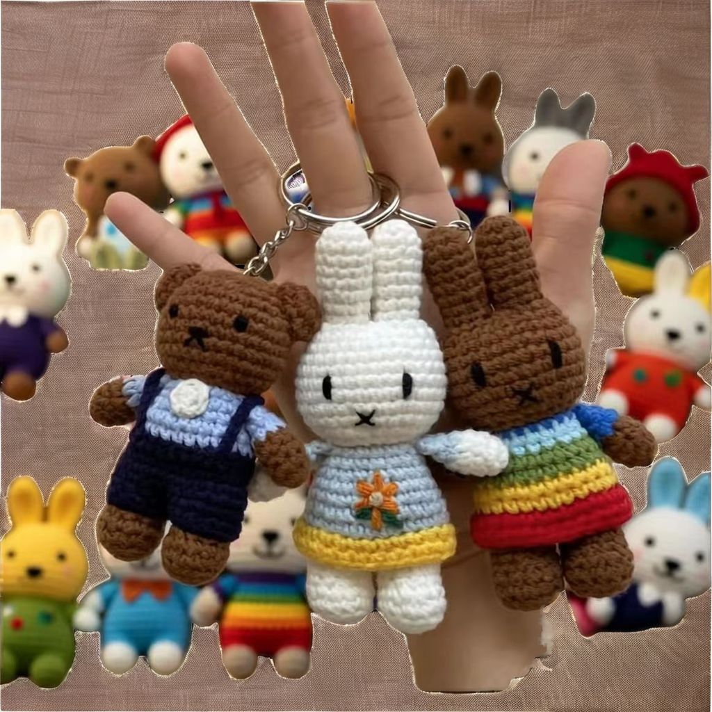Keychain Plush Toys Rabbit and Bear Animal Kawaii Plush Anime Keychain Pendant Cute Cartoon Plush Keychain for Handbags and Car