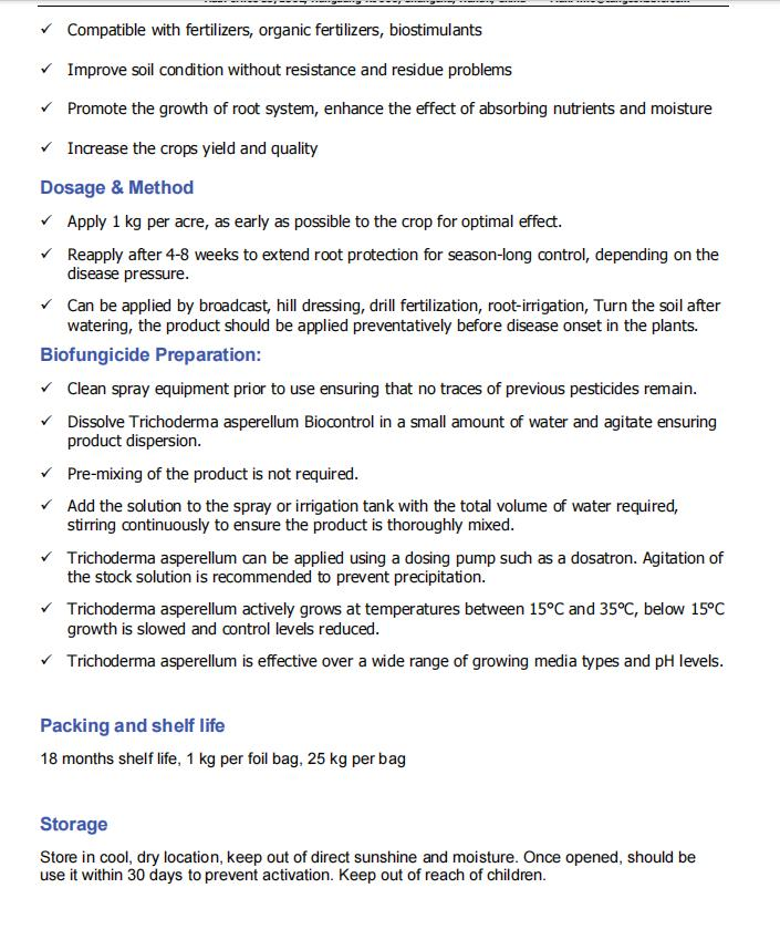 Bio Fungicide Fertilizer Trichoderma Asperellum 10 Billion Cfu/G Against Bacterial Pathogens