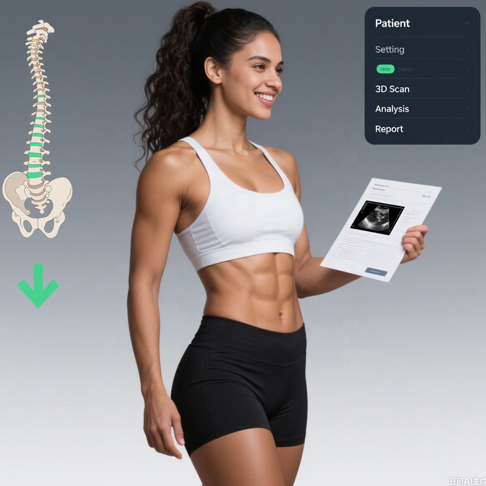 Cobb Angle Measurement Ultrasound Imaging Scanner SCN201 Thoracolumbar Scoliosis Assessment System AI Automated Software