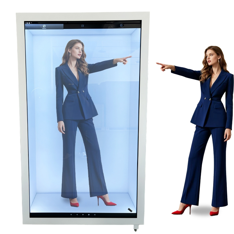 Ai Interaction Android OS 75-Inch Virtual Human Holographic LCD Showcase Cabinet Transparent Touch Technology