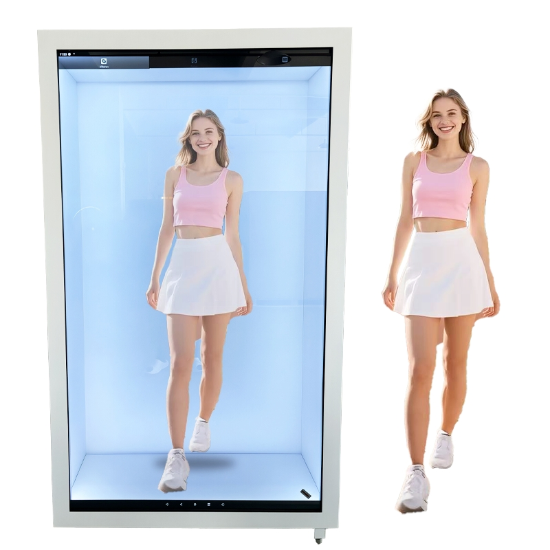 Ai Interaction Android OS 75-Inch Virtual Human Holographic LCD Showcase Cabinet Transparent Touch Technology