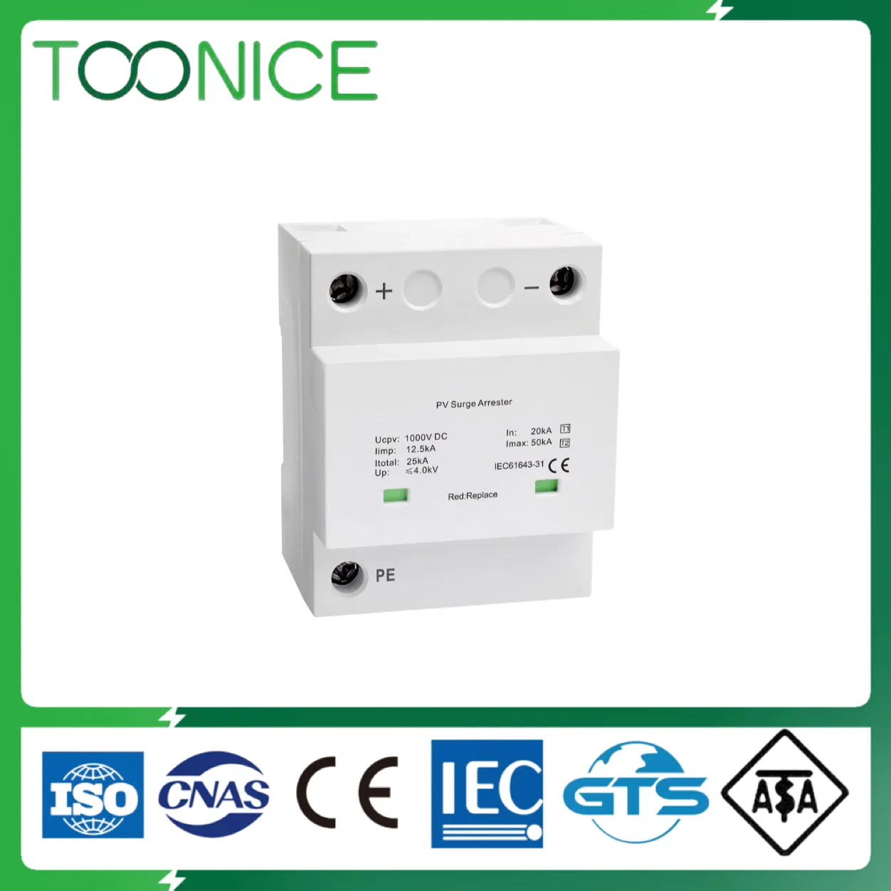 Toonice Solar System 1p 2p 3p Surge Protector Devices 110V 220V DC SPD