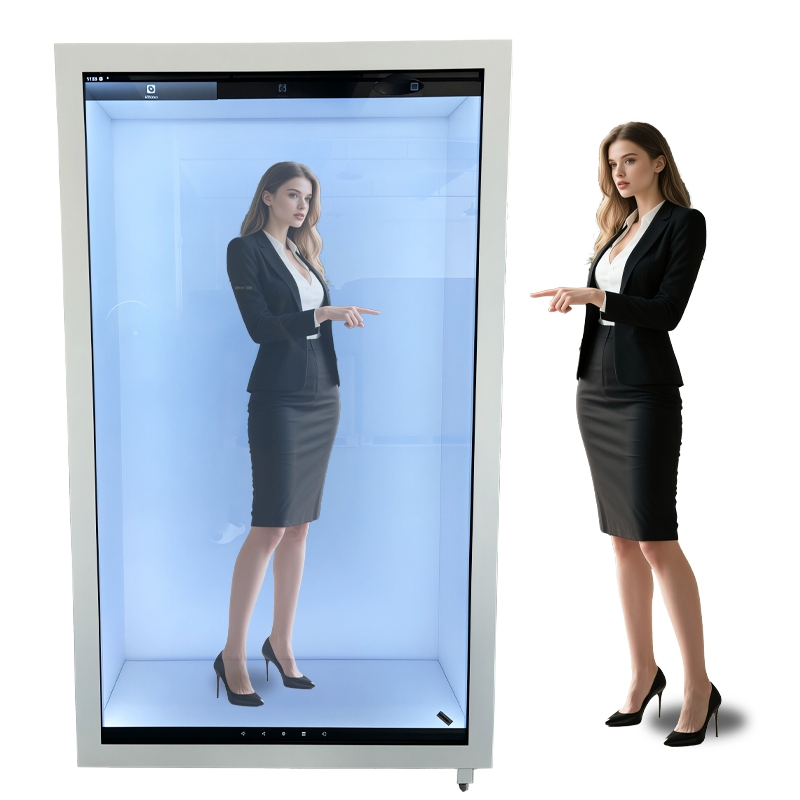 Ai Interaction Android OS 75-Inch Virtual Human Holographic LCD Showcase Cabinet Transparent Touch Technology