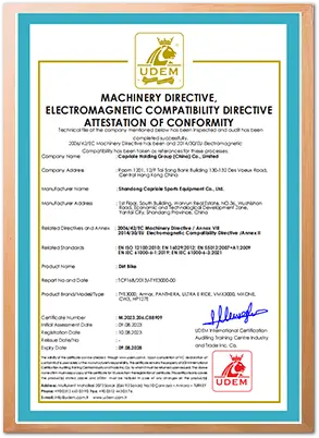 Safety and compliance certification for Capriole Sports Equipment products