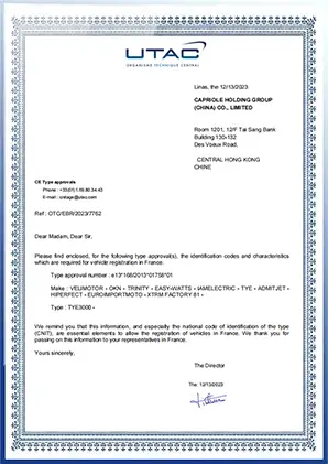 Electric motorcycle compliance certificate page 3