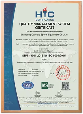 EEC certification for Capriole electric dirt bike European standard