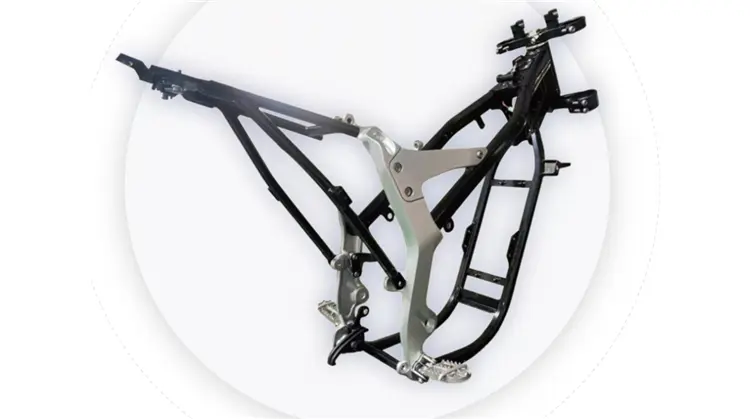 Main frame assembly process at Capriole electric motorcycle factory