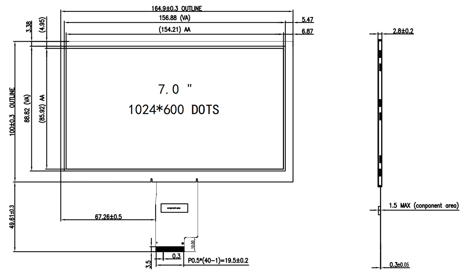 7 inch TFT LCD module drawing