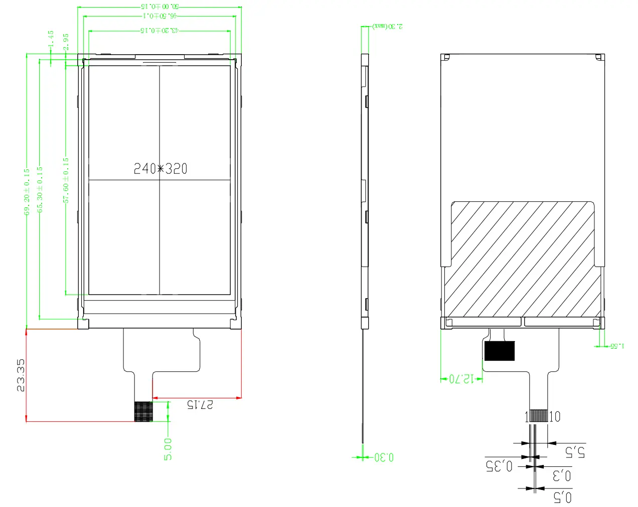 2.8 inch TFT LCD Mechanical Drawing