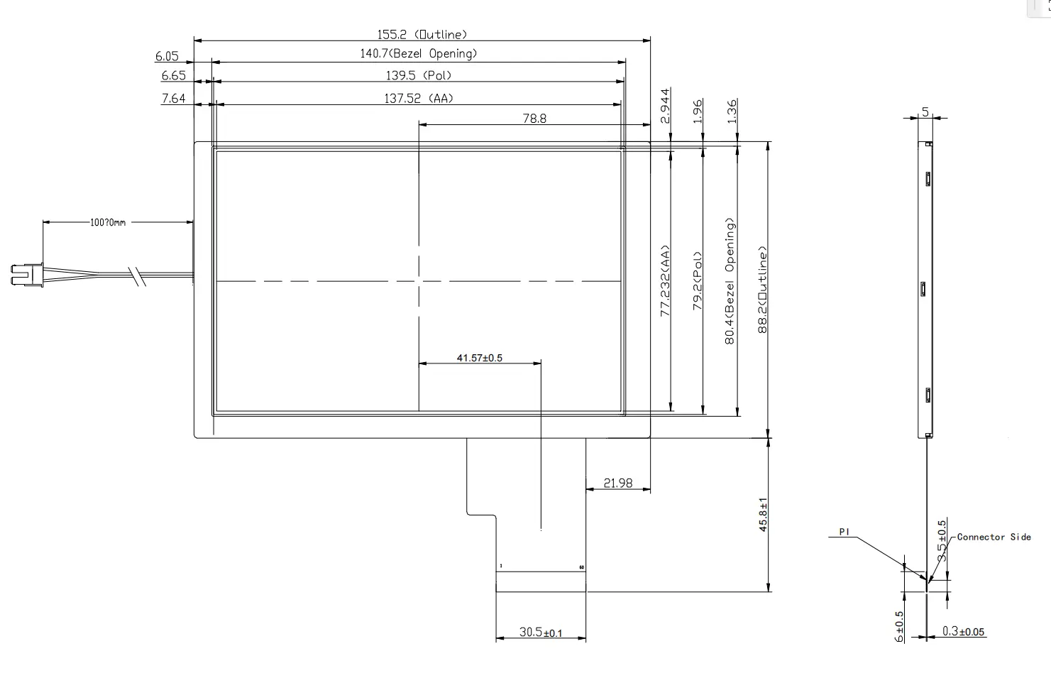 6.2 inch TFT LCD Mechanical Drawing