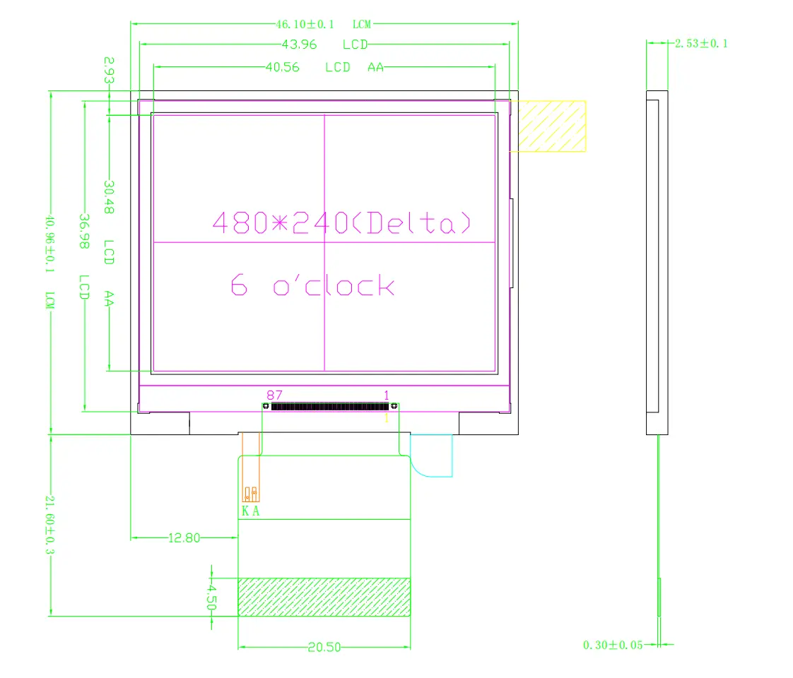 2 inch TFT LCD display Mechanical Drawing