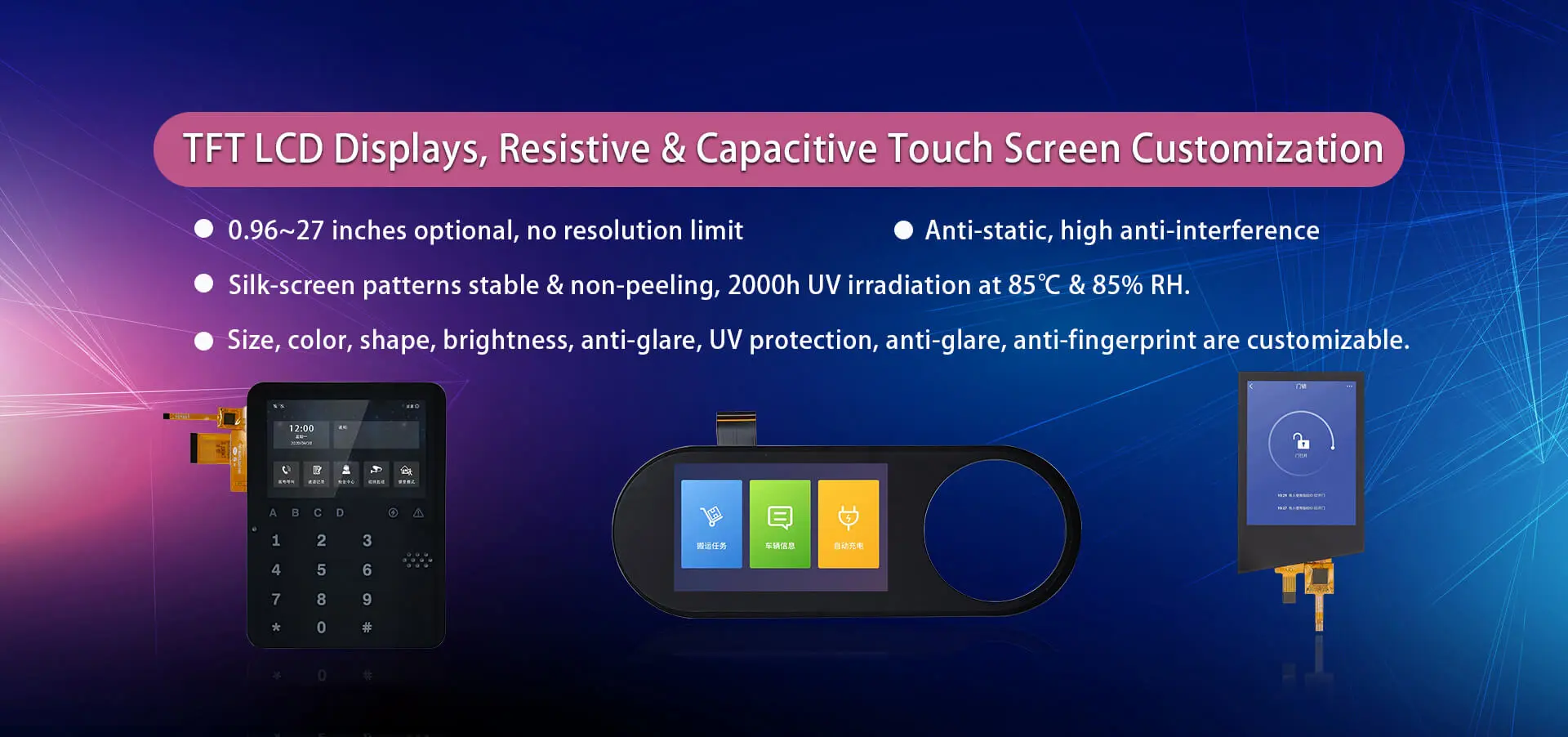 TFT LCD displays with resistive touch panels for industrial equipment