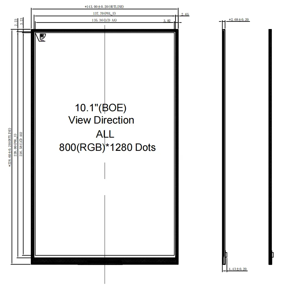 10.1 inch TFT LCD Mechanical Drawing