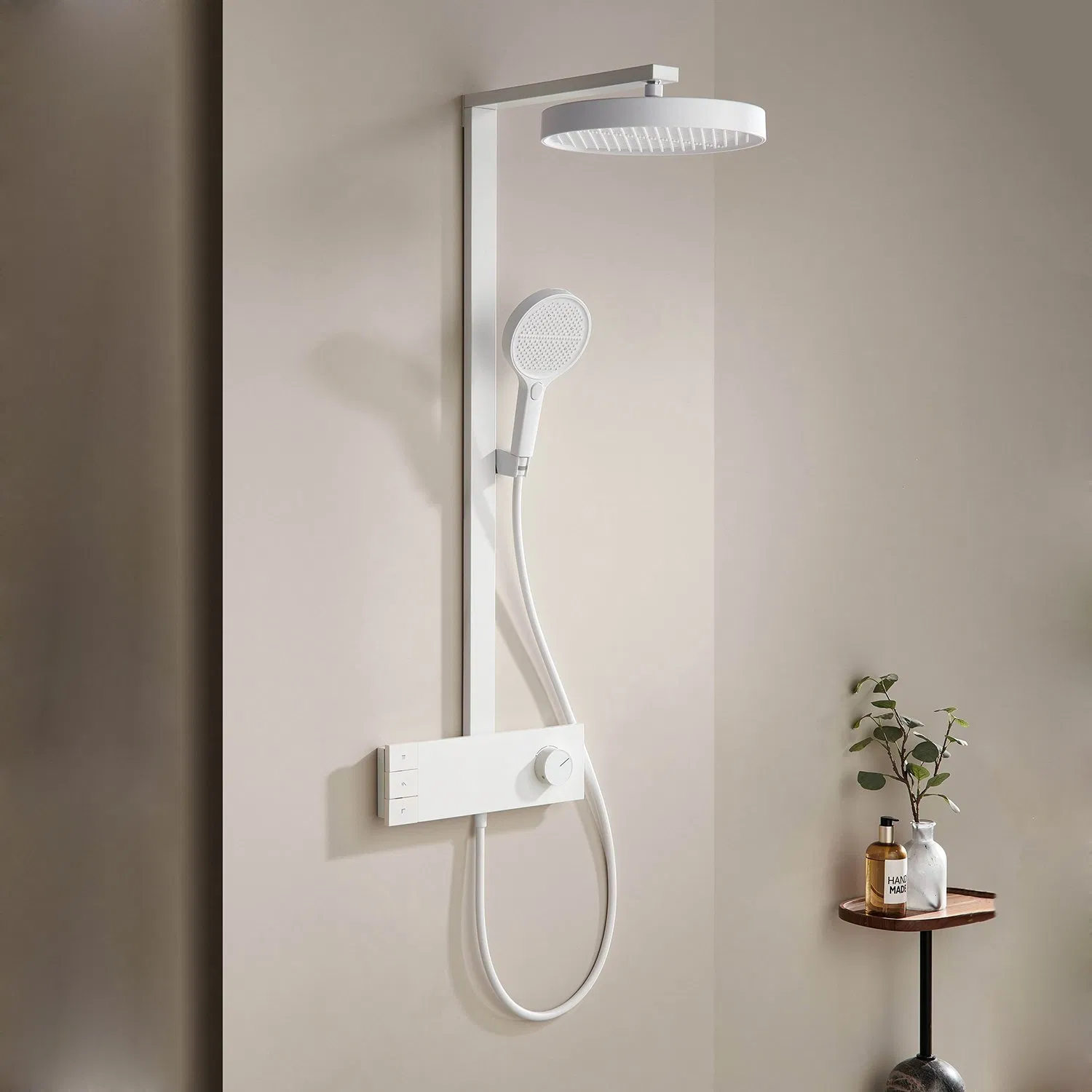 Full Brass Digital Display Cream White Dechlorination Beauty Shower Head Set for Home Bathroom with Large Overhead Spray