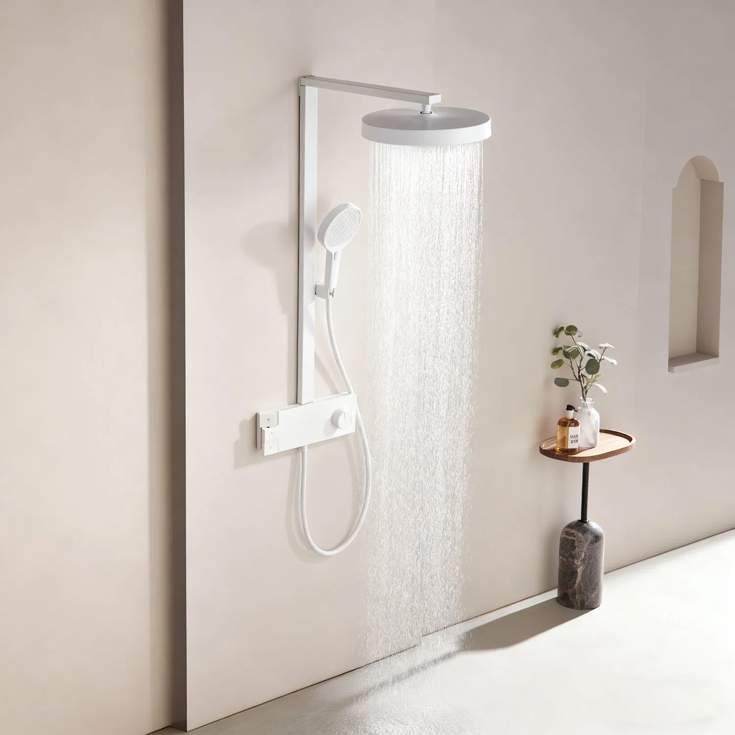Full Brass Digital Display Cream White Dechlorination Beauty Shower Head Set for Home Bathroom with Large Overhead Spray