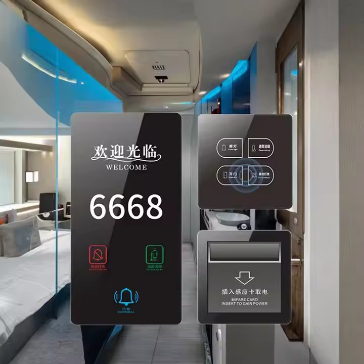 Smart Hotel Room System with Retro Style Waterproof RF ID Touch Panel Aluminum Material IP66 Wires Network Dnd Feature