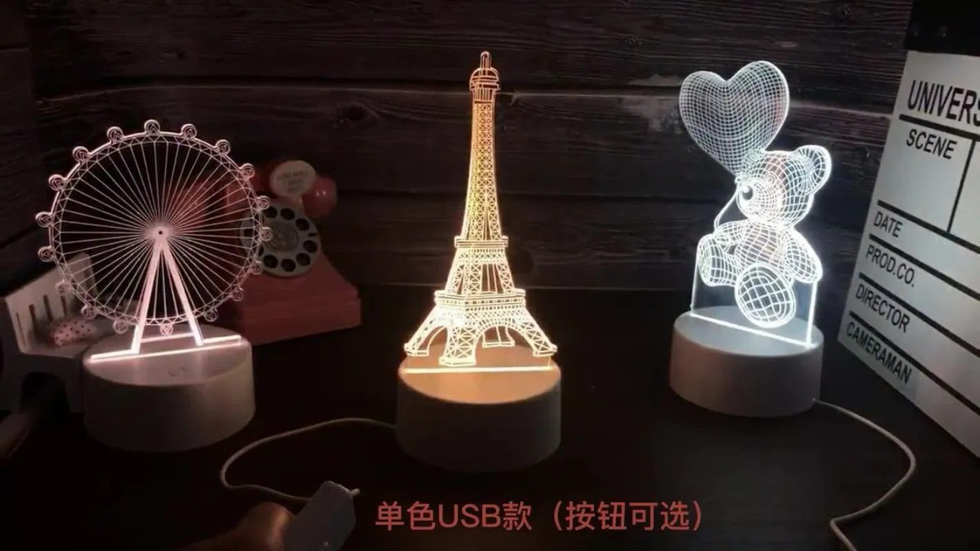 Custom LED Base Christmas Gifts Illusion Clear Acrylic Anime Table Decoration LED Lamp Bedside Shadow Illusion 3D Night Light