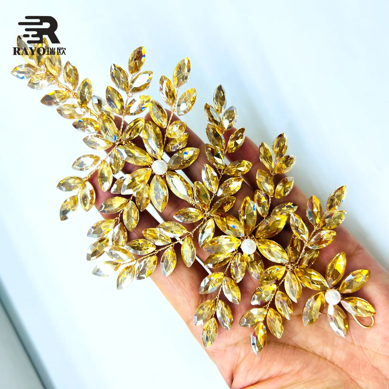 Luxury Bride Bridal Crystal Headpiece Diamond Shape Rhinestones Sew-on Technique Stretch Feature Wedding Party Hair Accessories