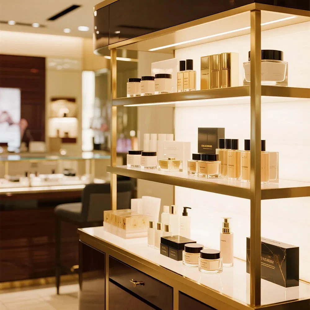 Luxury Makeup Display Cabinet Showcase Cosmetic Shop Interior Design Ideas