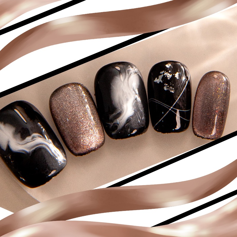 Premium Marble &amp; Glitter Press-on Nails with Geometric Accents