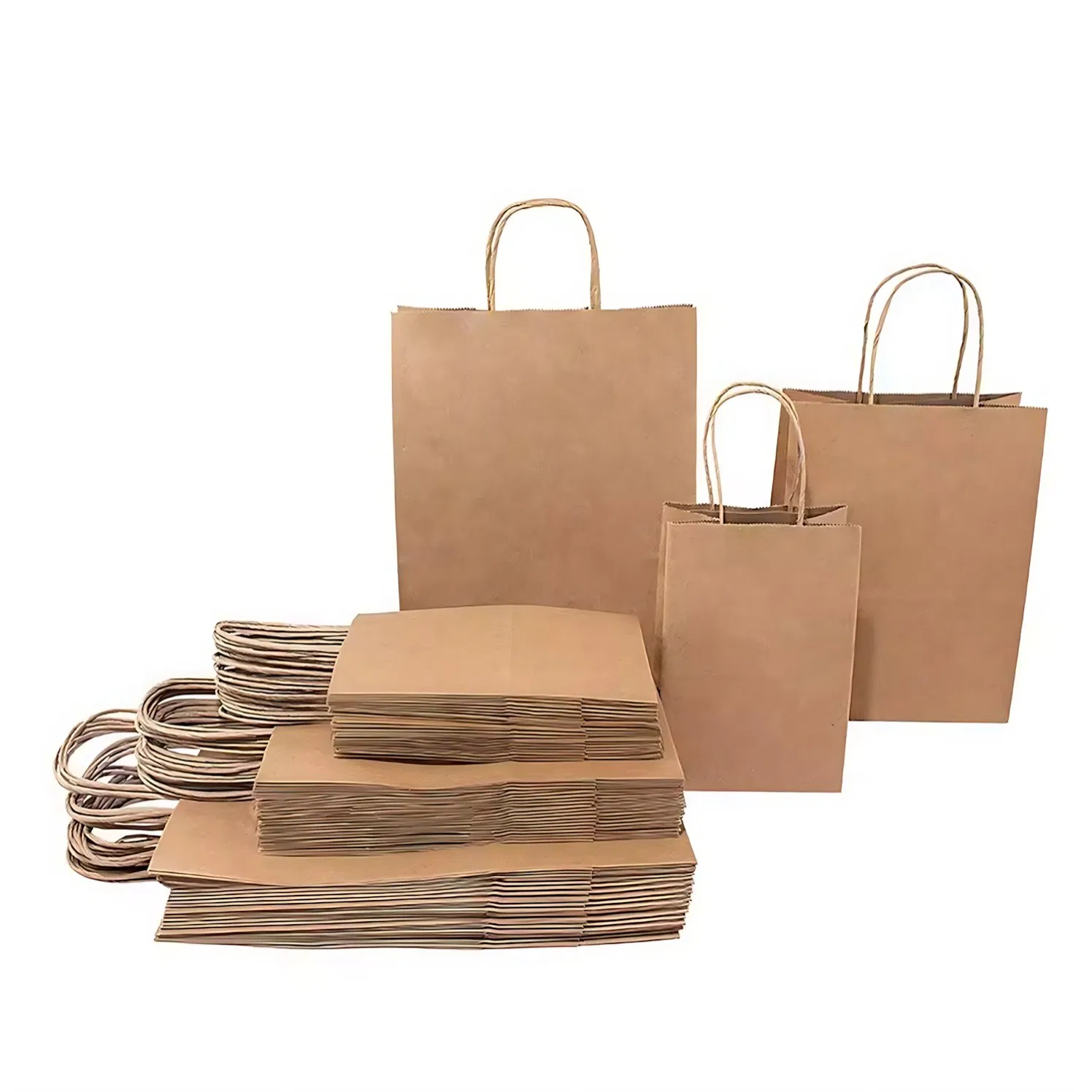 Retro Vintage Style Custom Logo Kraft Paper Shopping Bags Bulk with Classic Printed Handles for Food Packaging Promotion