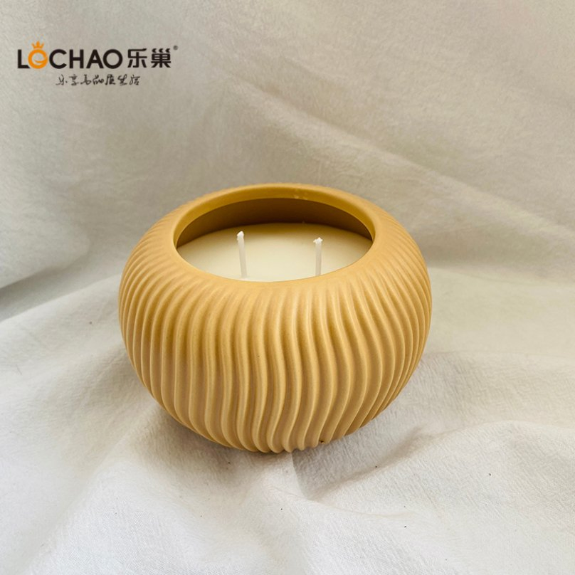 Minimalist Textured Ceramic Jar Large Mouthed Cup Scented Candle for Home Ambience