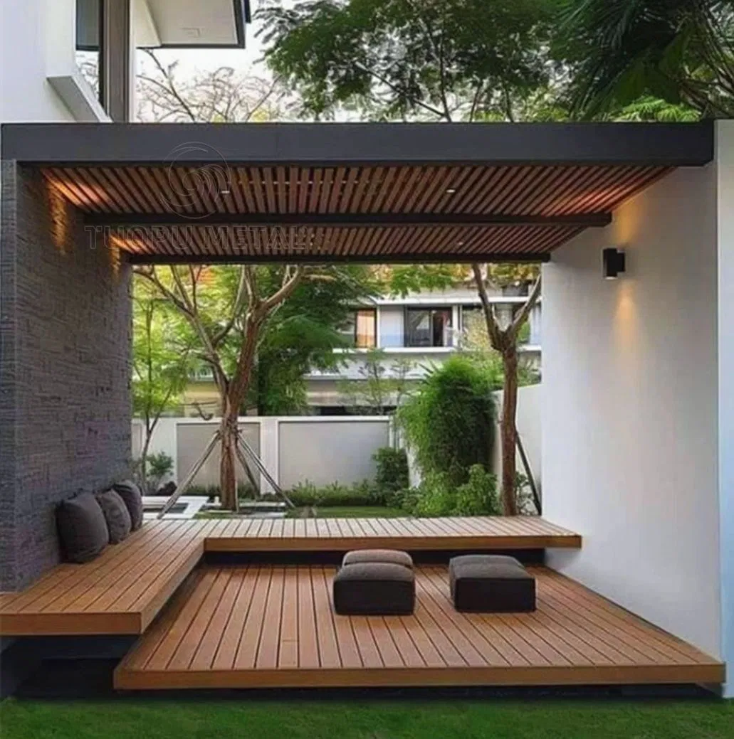 Quality Bioclimatic Electric Patio Gazebo Lightweight Portable Modern Metal Pergola Adjustable Slats Garden Photography