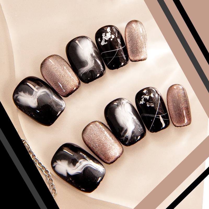 Premium Marble &amp; Glitter Press-on Nails with Geometric Accents