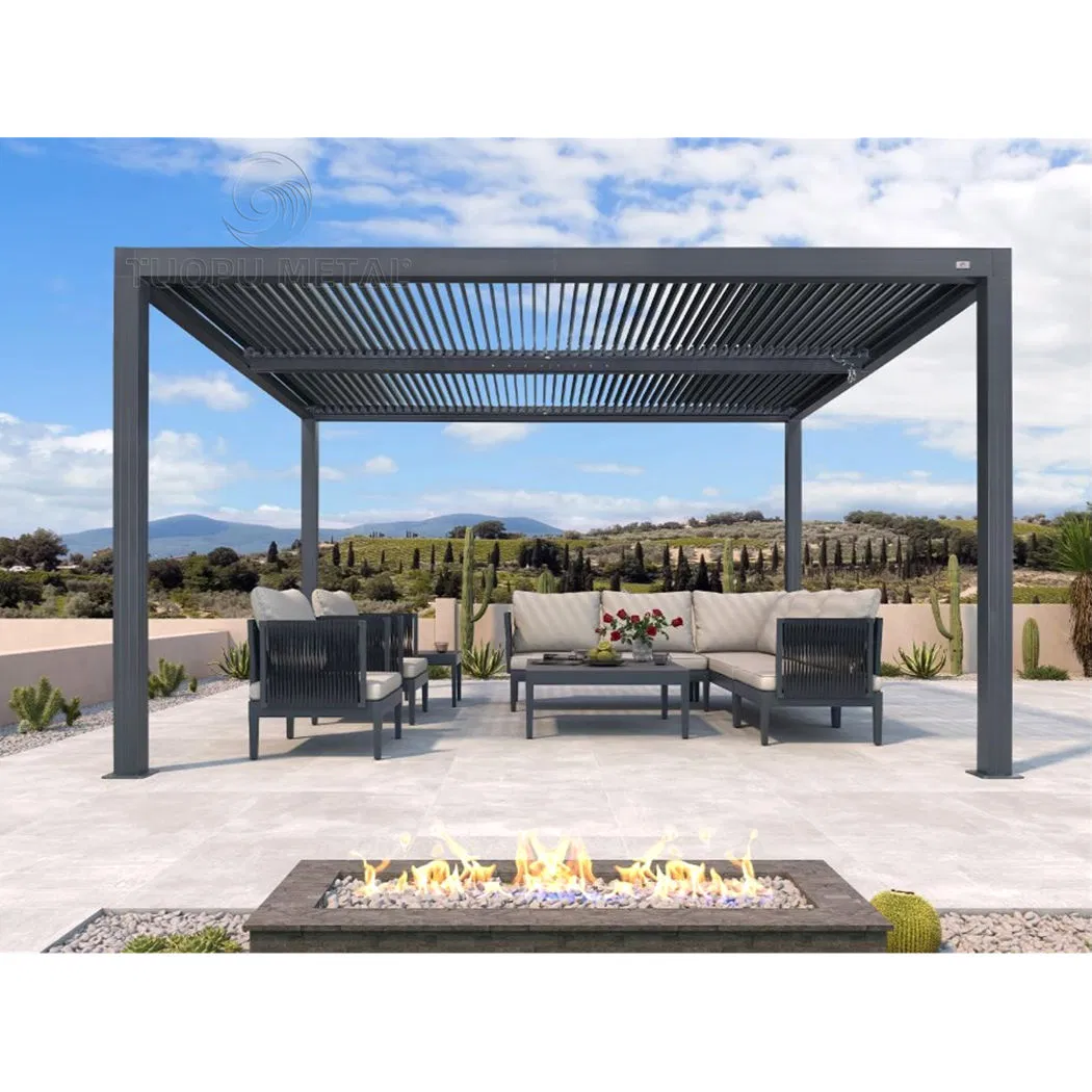 Quality Bioclimatic Electric Patio Gazebo Lightweight Portable Modern Metal Pergola Adjustable Slats Garden Photography