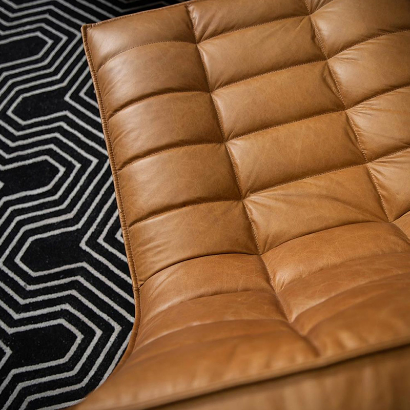 Nordic Retro Leather Sofa Living Room Waffle N701 Modern Expression Medieval Style American Module Corner Combination