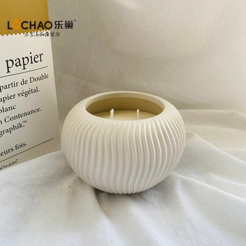 Minimalist Textured Ceramic Jar Large Mouthed Cup Scented Candle for Home Ambience