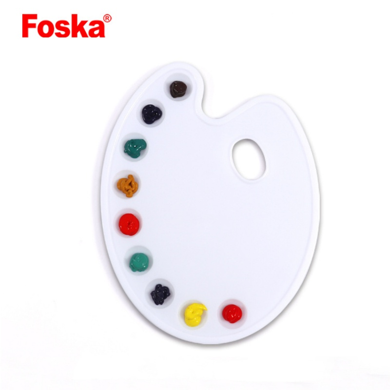 Foska Wholesale New Arrival High Quality 9wells Plastic Drawing Color Mixing Oval Artist Painting Palette