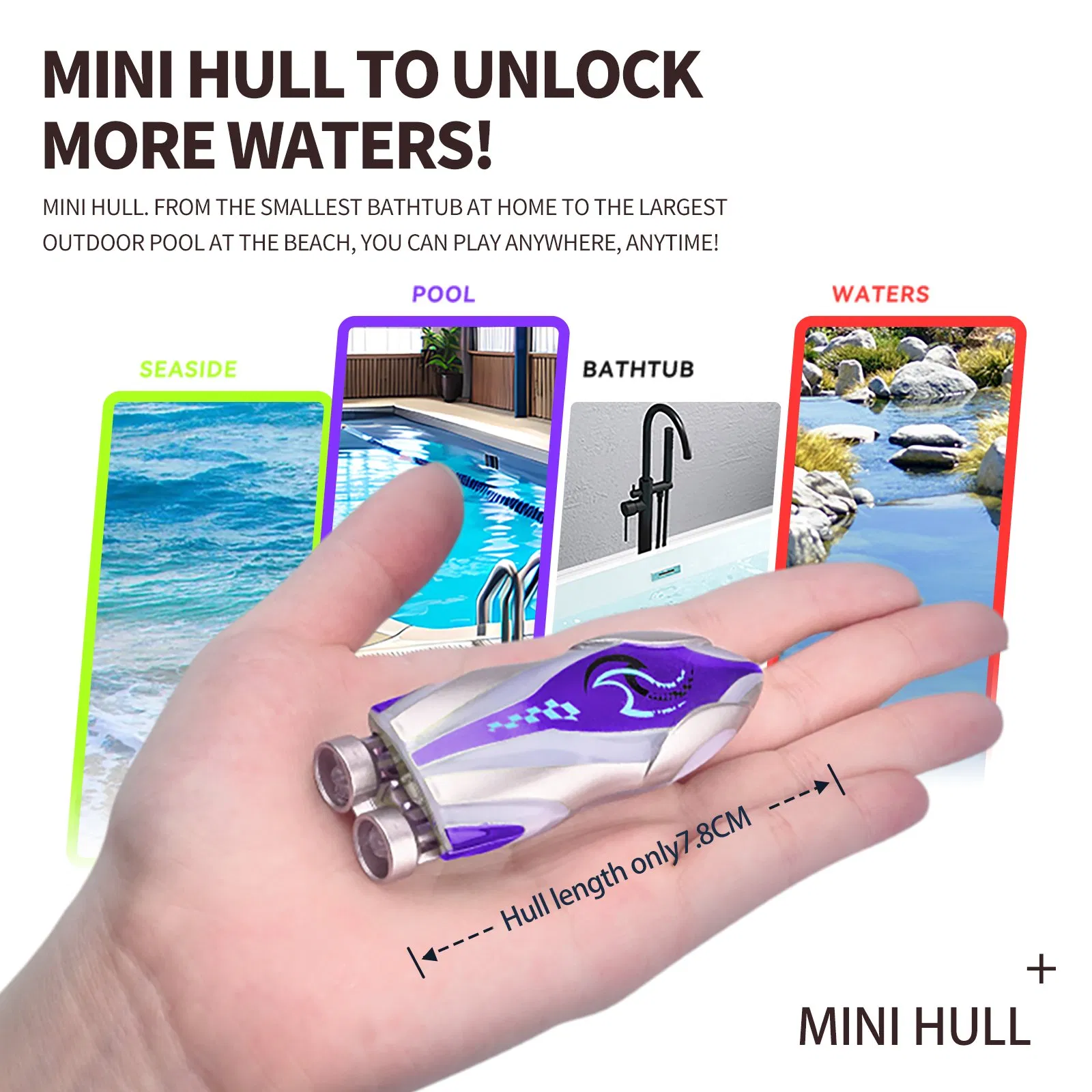 Aijh Mini Waterproof Remote Control Ship Speedboat with Colorful Lights Portable Mini Jet RC Boat Toys