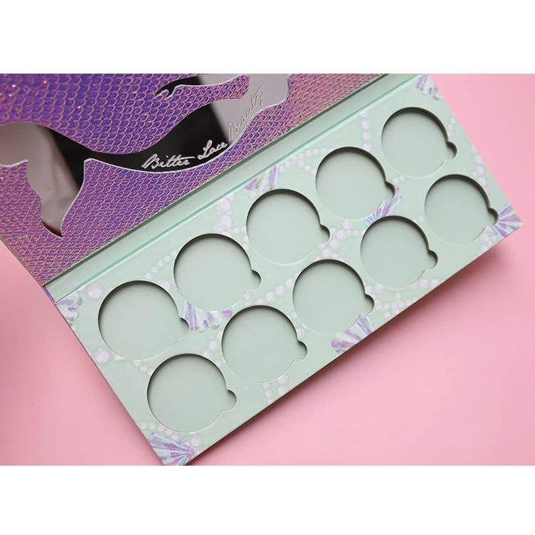 Low MOQ Holographic Fish Scale Shiny Makeup Packaging 10 Colors Empty Eyeshadow Palette