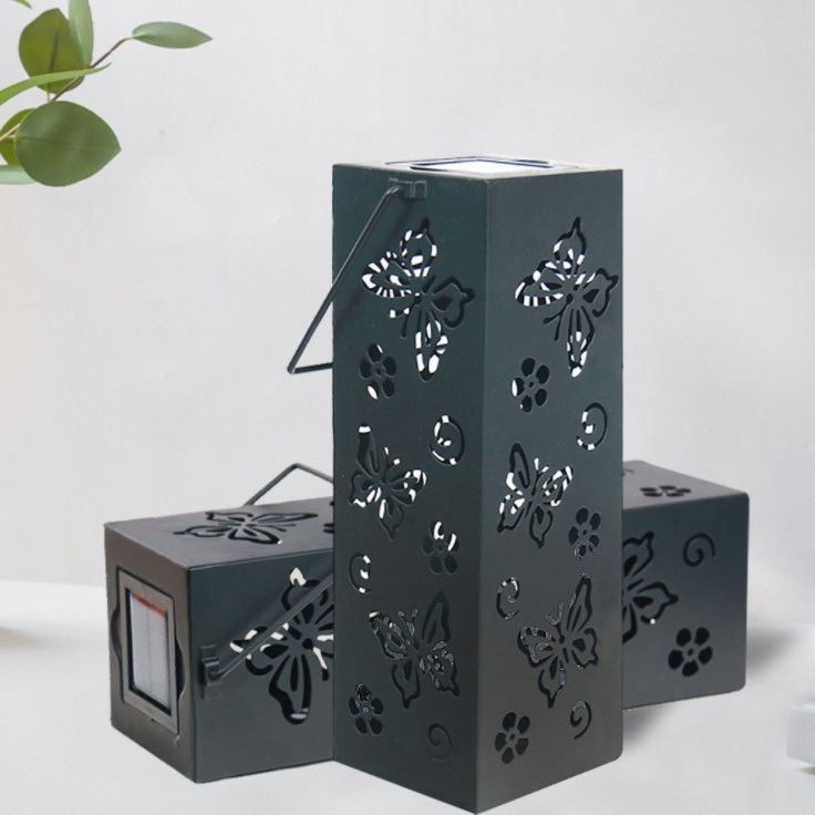 Portable Hollow-out Iron Lamp Outdoor Garden Decoration Light Hanging Solar Lantern