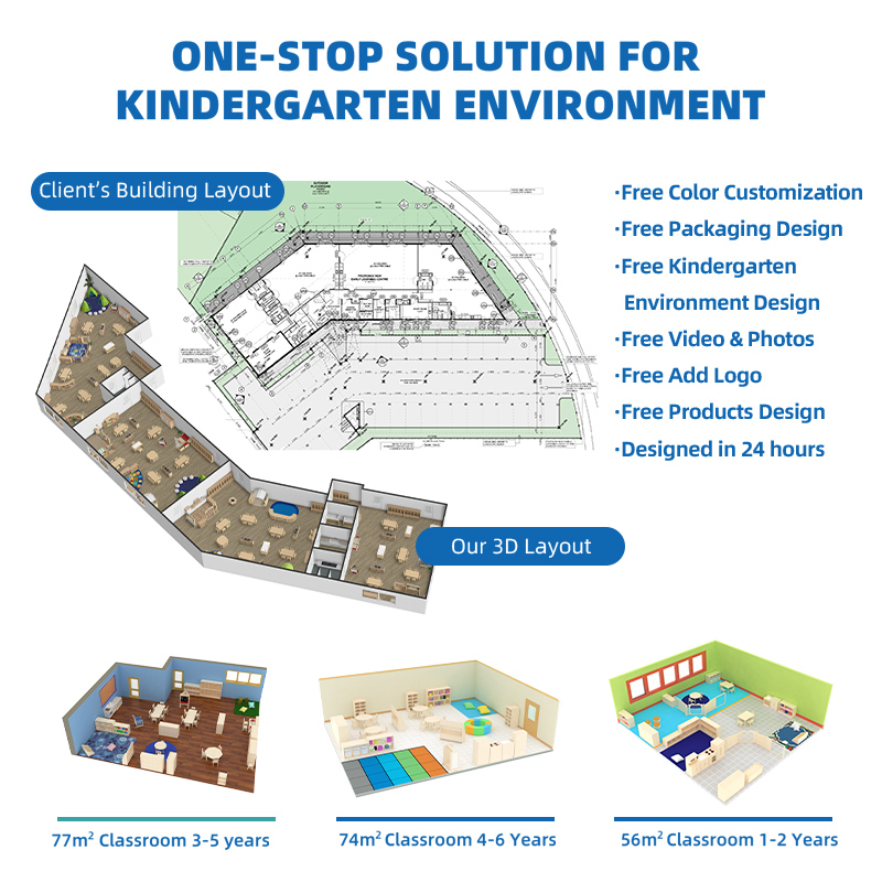 Natural Wood Montessori Environment Layout for Preschool Education Centers
