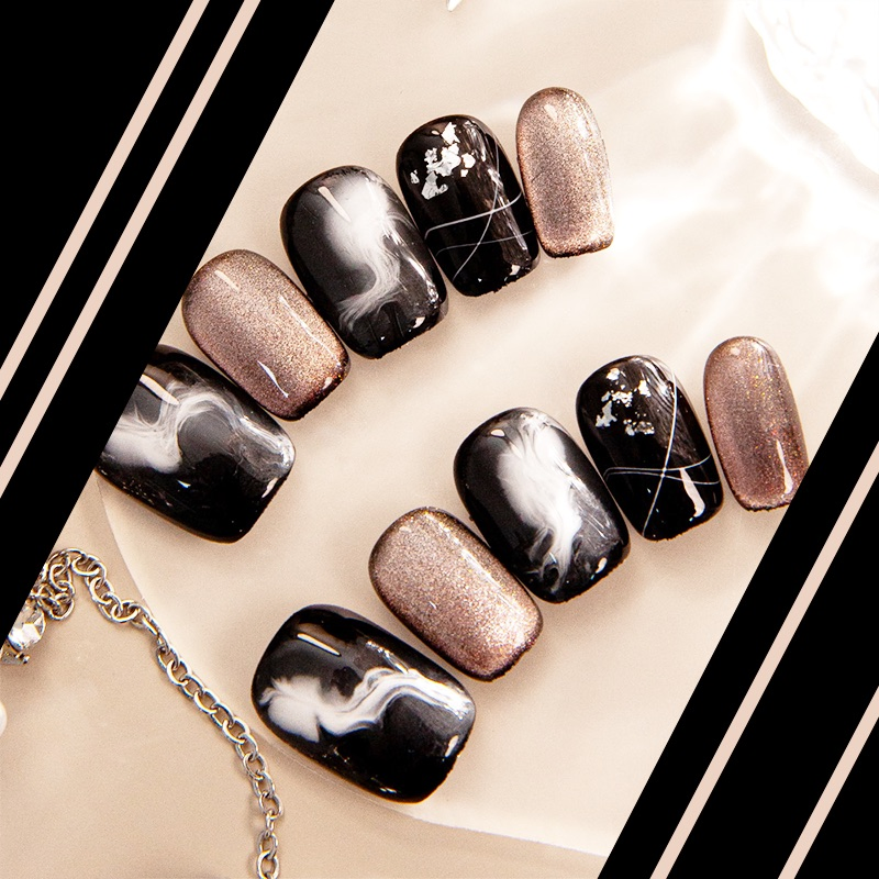 Premium Marble &amp; Glitter Press-on Nails with Geometric Accents