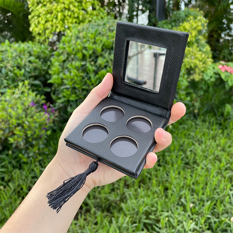 Firstsail Low MOQ Custom Luxury PU Leather Makeup Eyeshadow Palette 4 Color Magnetic Pan Cosmetic Eye Shadow Pallet with Mirror