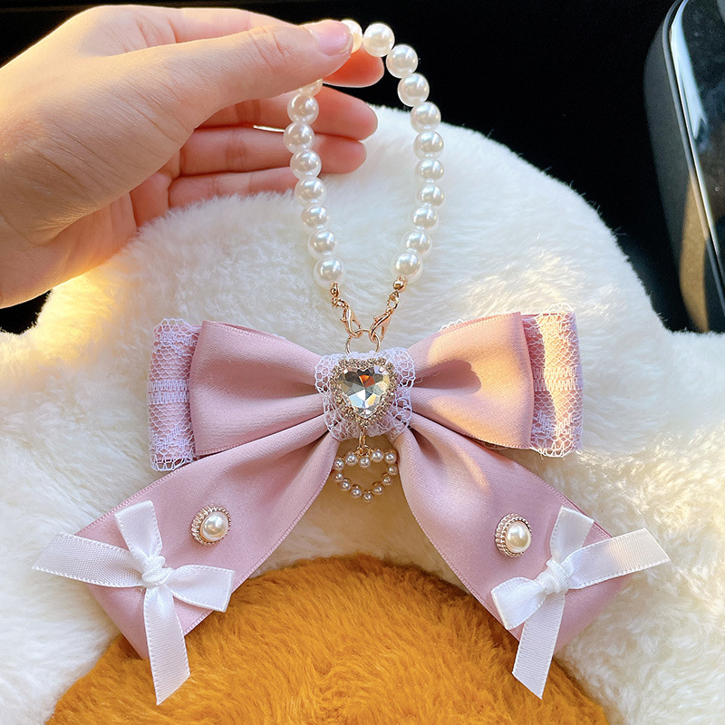 Hot-Selling French Retro Bowknot Bag Charm Pearl Keychain for Jk Style