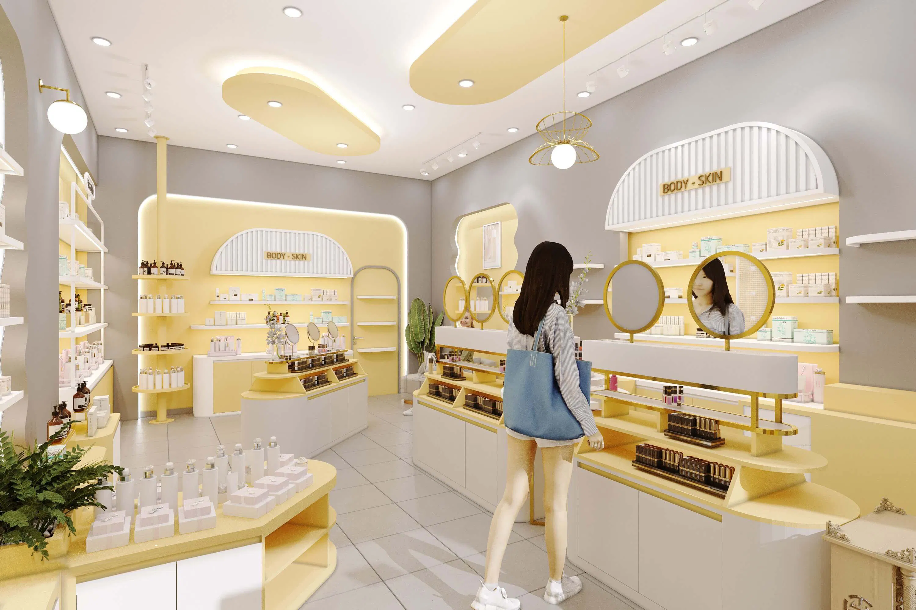 Custom Cosmetic Store Wall Display Stand Makeup Showcase Interior Design Ideas